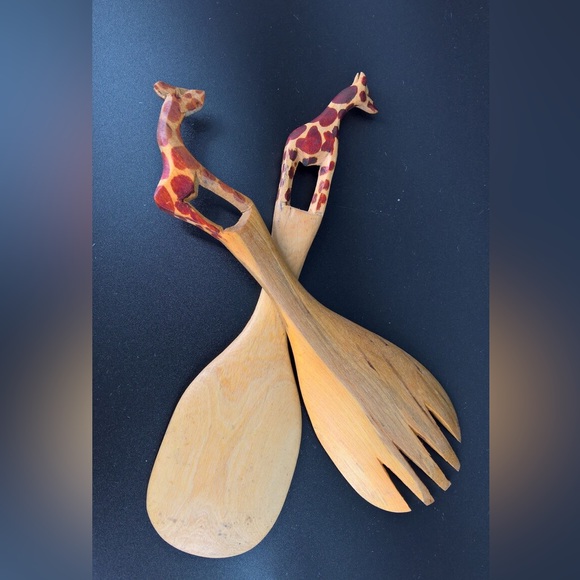 Giraffe Salad Serving Spoon / Fork 
Set  of 2 - Fair Trade from Kenya - Picture 1 of 8
